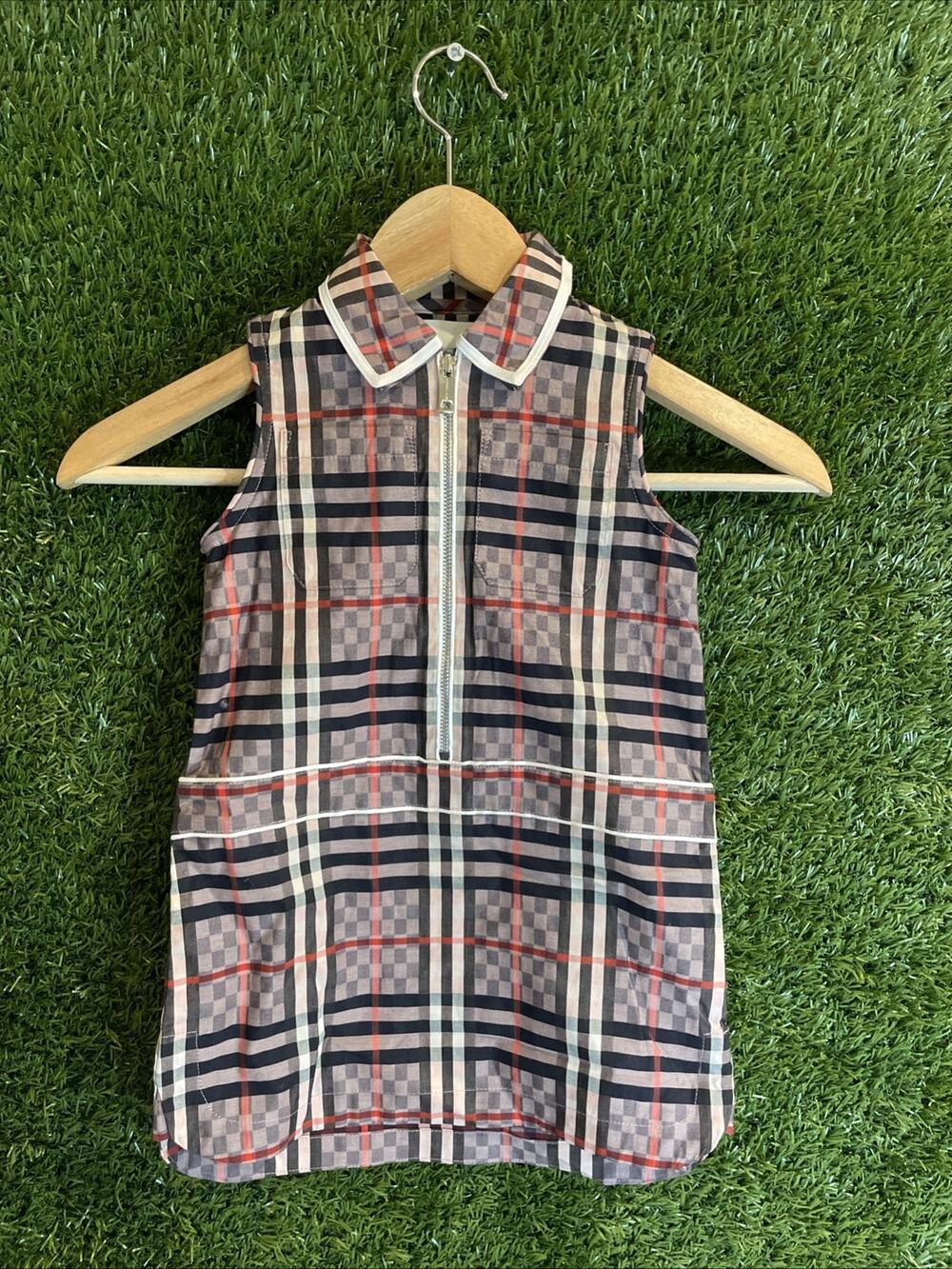 Burberry Girls Micro-Check Sleeveless Half-Zip Dress Size 2Y Authentic 8047636
